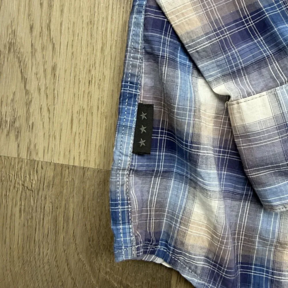 John Varvatos USA Shirt Mens XL Blue Plaid Long Sleeve Button Up Lightweight